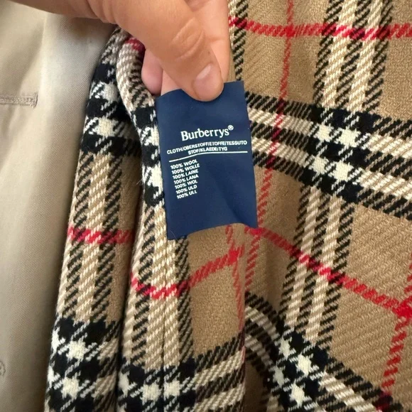 Vintage Burberry Burberrys Trench Coat Tan Plaid Lined Belted 46 Long Classic - Picture 7 of 16
